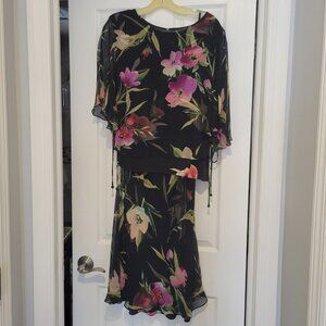 Adriana Papell Flowered Skirt Set Size 14 100% Silk Outer Layer
